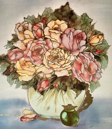 Poster met bloemen en goudkleur opdruk / 70x50cm beschikbaar voor biedingen