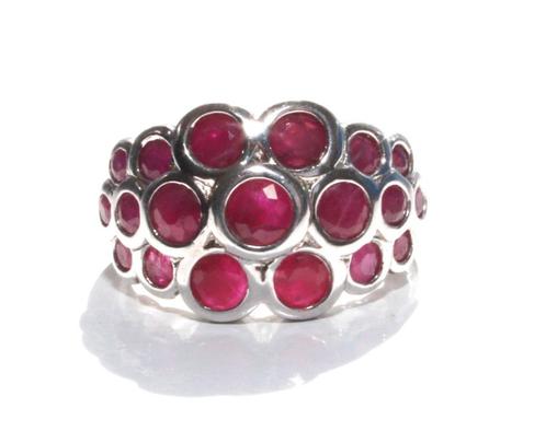 Schitterende Gerhodineerde Sterling Zilver 3 CT Robijn Ring, Sieraden, Tassen en Uiterlijk, Antieke sieraden, Ring, Zilver, Met edelsteen