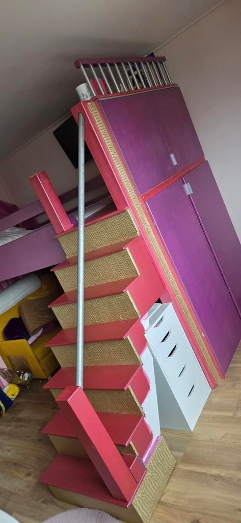 Handgemaakte Hoogslaper met Bureau & Kasten, Ophalen, Gebruikt, 90 cm, Eenpersoons