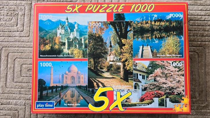 Puzzel: 5x 1000 stukjes - India, Duitsland, Engeland etc., Hobby en Vrije tijd, Denksport en Puzzels, Zo goed als nieuw, Legpuzzel