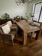Massief eiken eettafel met 6 stoelen, Eikenhout, Zo goed als nieuw, Vijf personen of meer, Rechthoekig