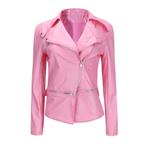 Roze leren jas dames biker korte motorjas zomerjas vrouwen, Verzenden, Nieuw, Roze