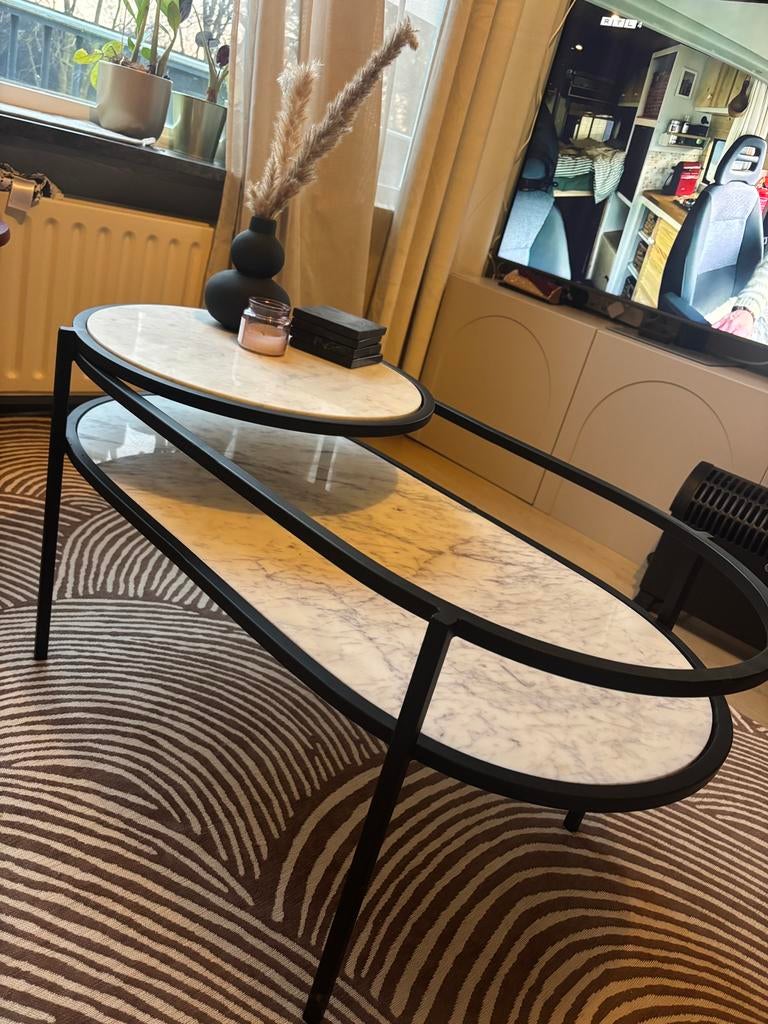 Riverdale marmeren salontafel, Huis en Inrichting, Tafels | Salontafels, Ophalen, 50 tot 100 cm, Rond, Zo goed als nieuw