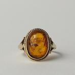 vintage 9 karaat gouden ring met amber edelsteen, Verzenden, Met edelsteen, Dame, Goud