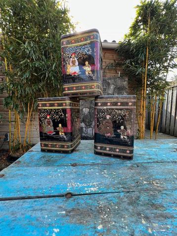 Chinese japanse brocante oude thee blikken set van 2 chinees beschikbaar voor biedingen