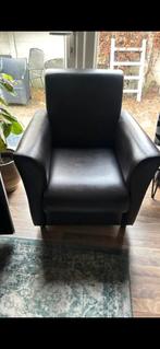 Zwart leren fauteuil, Ophalen of Verzenden, Zo goed als nieuw, 75 tot 100 cm, 50 tot 75 cm