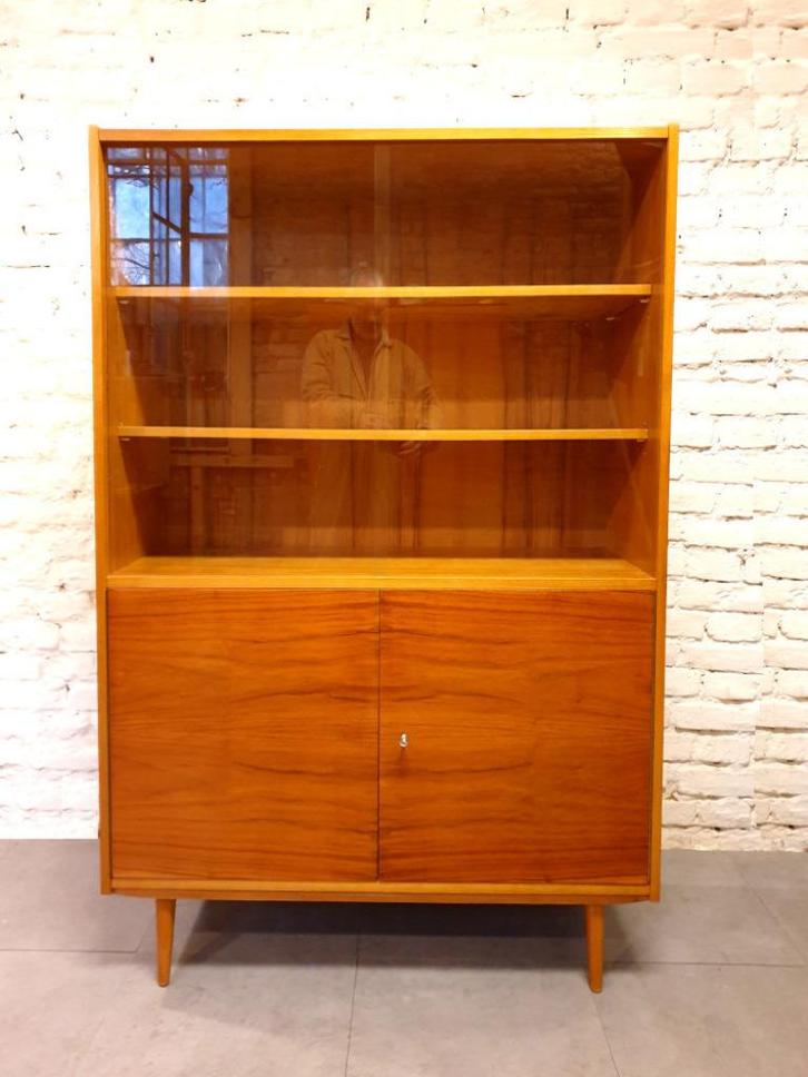 Strakke Vintage 1960 Vitrin-/ Boekenkast neerzetten&genieten, Huis en Inrichting, Kasten | Vitrinekasten, Gebruikt, 150 tot 200 cm
