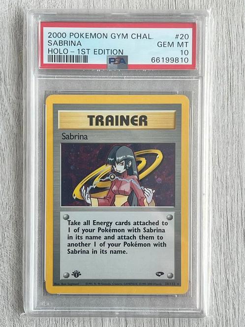 Pokemon Sabrina 2000 Gym Chal. 1st Ed. PSA 10, Hobby en Vrije tijd, Verzamelkaartspellen | Pokémon, Zo goed als nieuw, Losse kaart