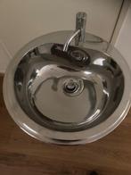 Rvs wastafel op rvs sokkel, Grohe meng kraan. Geen deuken., Ophalen, Rvs, Kraan
