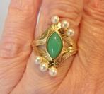 Nieuwe geelgouden ring met Chrysopraas en zoetwaterparels, Met edelsteen, Verzenden, Nieuw, 17 tot 18