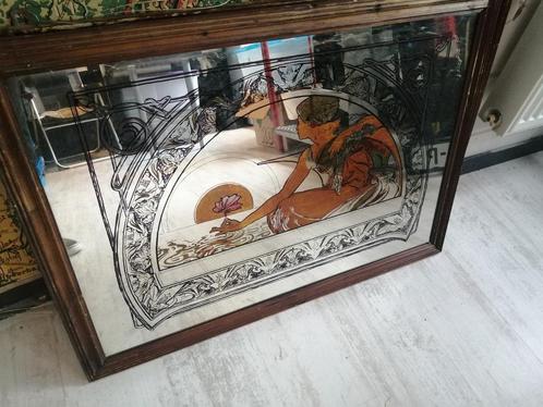 XXL OUDE BROCANTE SPIEGEL MOOIE GELEEFDE STAAT 90X63 CM, Antiek en Kunst, Curiosa en Brocante, Ophalen