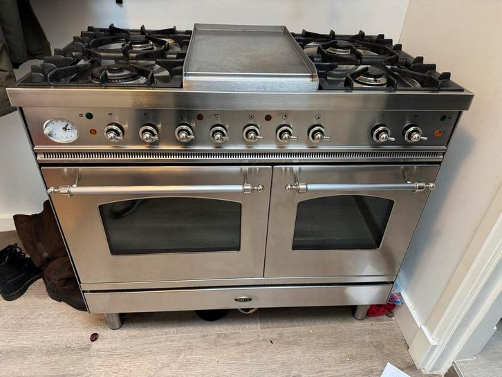 Boretti RVS Fornuis 100cm met Frytop, Witgoed en Apparatuur, Fornuizen, Gebruikt, Vrijstaand, Gas, 5 kookzones of meer, 85 tot 90 cm