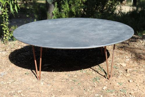 Brocante - Super stoere salontafel!, Huis en Inrichting, Tafels | Salontafels, Gebruikt, Rond, Metaal, Ophalen