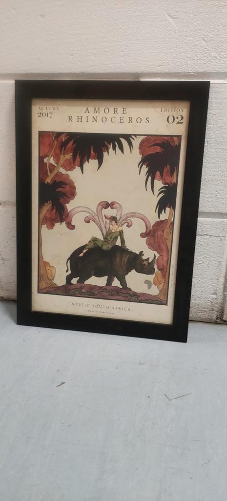 Amore Rhinoceros Mystic South Africa Ingelijst, Antiek en Kunst, Kunst | Overige Kunst, Ophalen of Verzenden