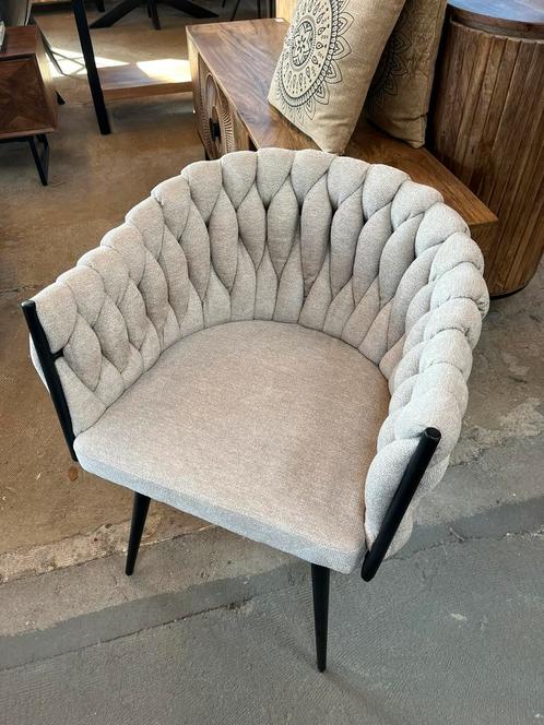 Magazijn leegverkoop set 4 eetstoelen gevlochten stof metaal, Huis en Inrichting, Stoelen, Nieuw, Vijf, Zes of meer stoelen, Stof