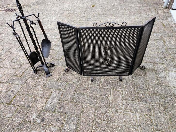 Openhaard set: vonkenvanger, standaard & gereedschap, Huis en Inrichting, Kachels, Gebruikt, Ophalen