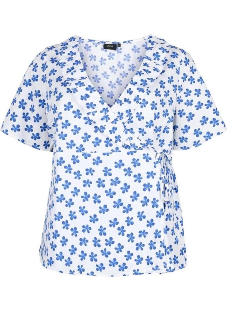 7887 overslag blouse van zizzi - maat 50/52 en 54/56, Kleding | Dames, Grote Maten, Nieuw, Blouse of Tuniek, Wit, Verzenden