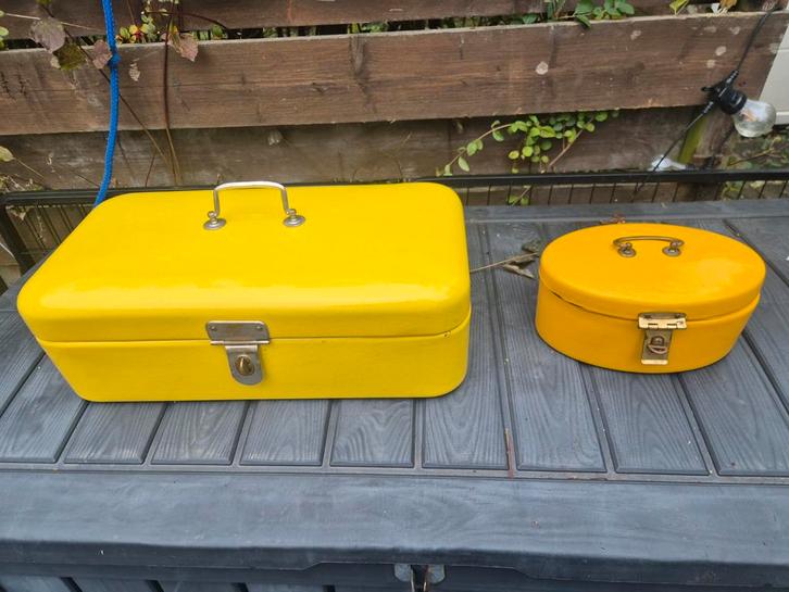 Gele Emaille Koektrommel & Broodtrommel Set, Antiek en Kunst, Antiek | Emaille, Ophalen of Verzenden