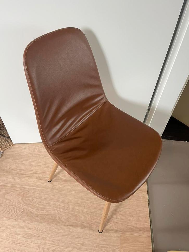 Nep lederen eettafelstoelen, Huis en Inrichting, Stoelen, Vier, Kunststof, Bruin, Ophalen