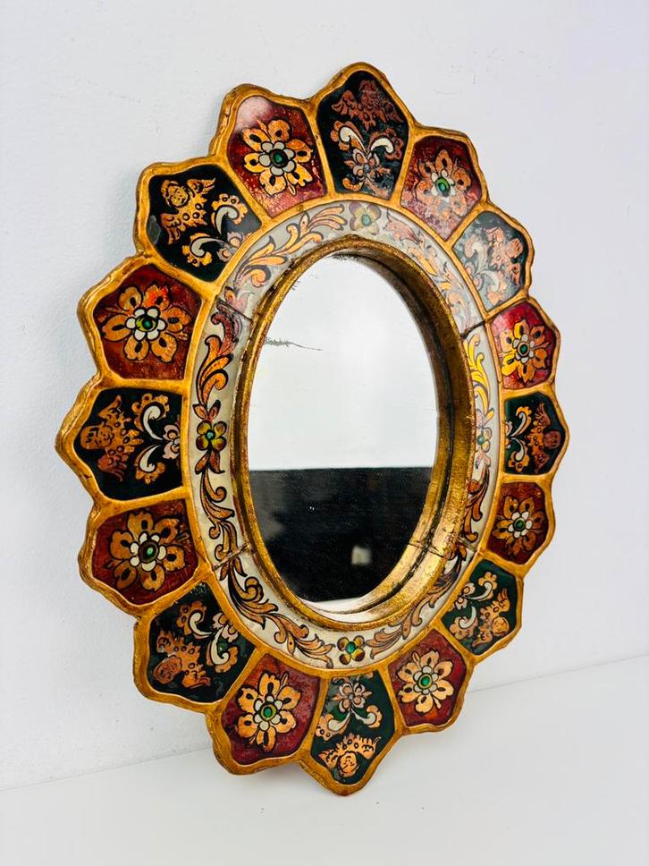 Antieke Peruaanse Lima spiegel uit 1920, Antiek en Kunst, Antiek | Spiegels, Minder dan 50 cm, Ovaal, Ophalen of Verzenden