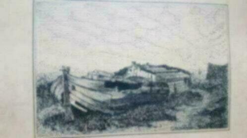 ets Jan Baas Lutjebroek vervallen boot, Antiek en Kunst, Kunst | Etsen en Gravures, Ophalen