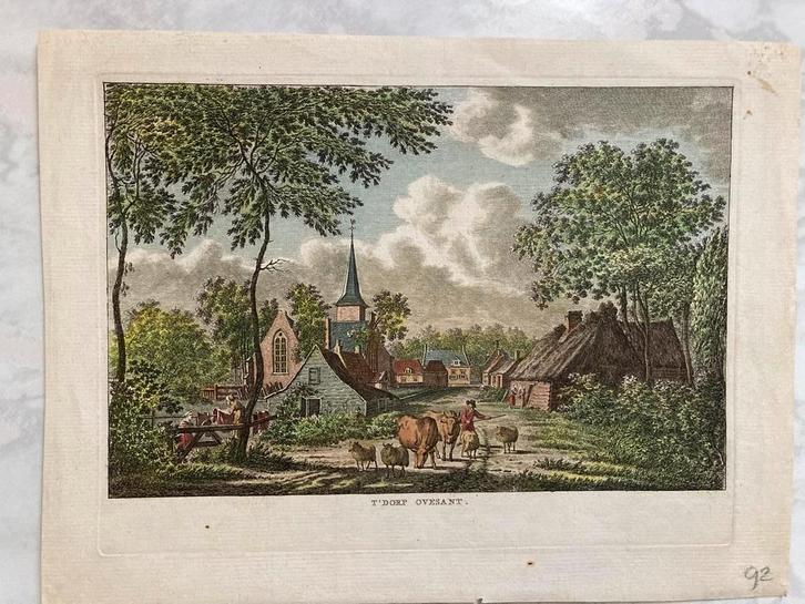 T' Dorp Ovesant, or. gravure  1790, K.F. Bensdorp, gekleurd., Antiek en Kunst, Kunst | Etsen en Gravures, Ophalen of Verzenden
