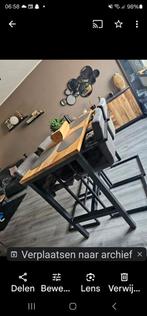 Mango bar eettafel met 4 antraciet stoelen 135x70, Huis en Inrichting, Tafels | Eettafels, 50 tot 100 cm, Rechthoekig, Zo goed als nieuw