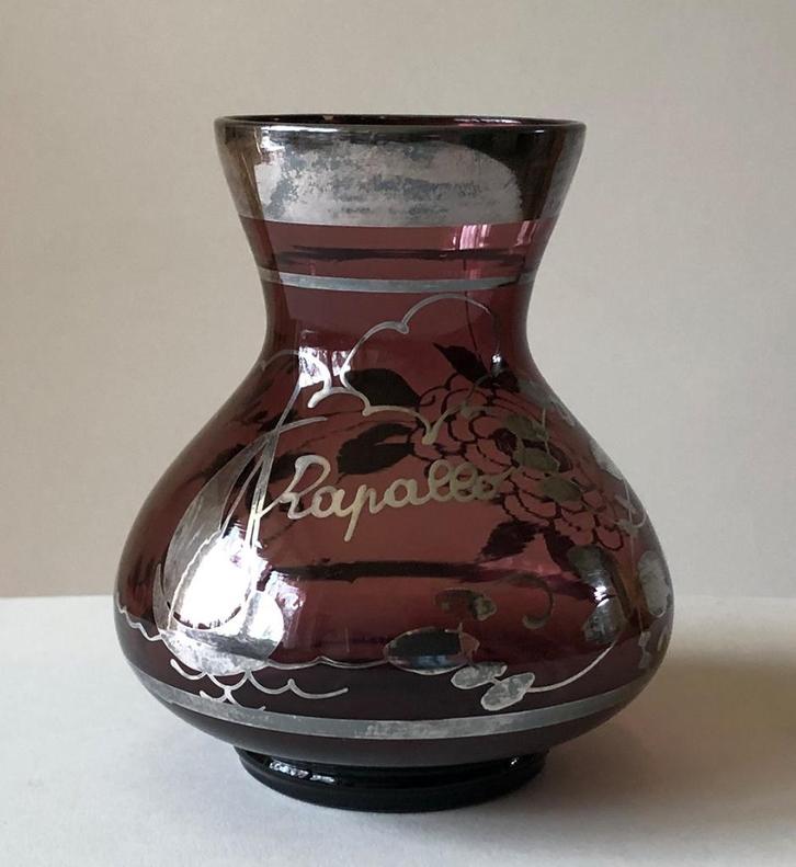 Fraai antiek rouwpaars vaasje met zilver gedecoreerd, Antiek en Kunst, Antiek | Glas en Kristal, Verzenden