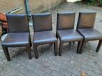 Vier leren eettafelstoelen, Ophalen, Strak, Gebruikt, Bruin
