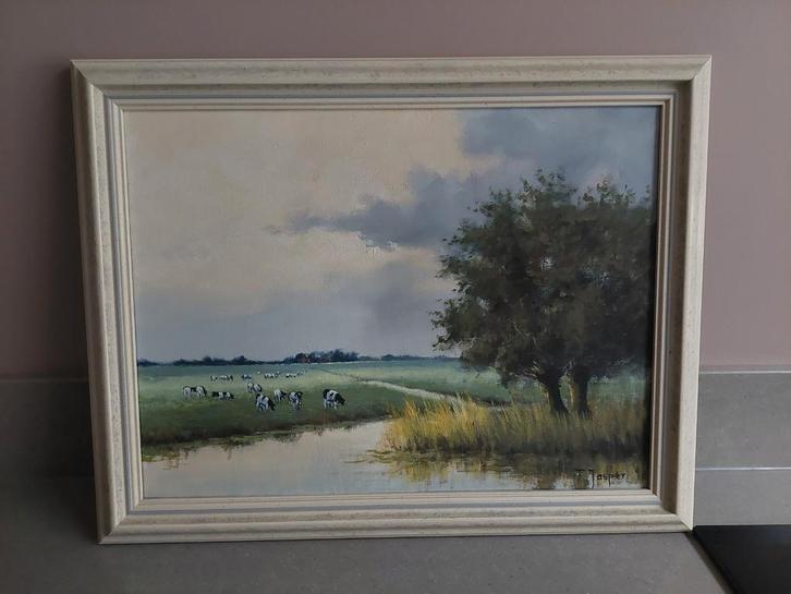Schilderij met koeien in landschap, Antiek en Kunst, Kunst | Schilderijen | Klassiek, Ophalen