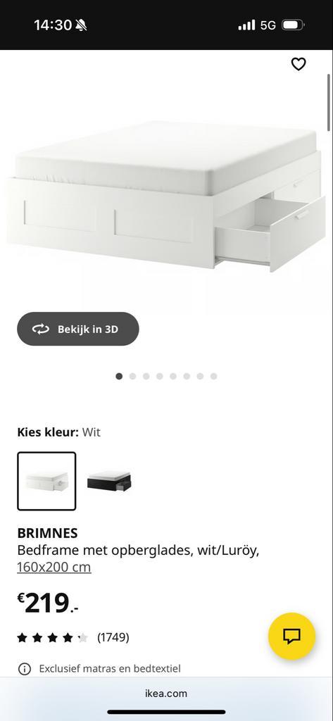 Brimnes bedframe 160x200 (zonder lattenbodem/matras), Huis en Inrichting, Slaapkamer | Bedden, Zo goed als nieuw, Tweepersoons