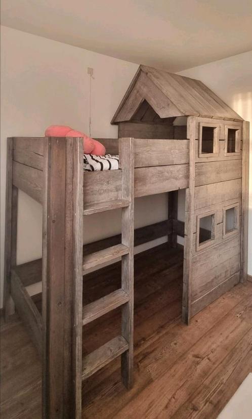 Steigerhout hutbed, hoogslaper, stapelbed, 1-p. bed met trap, Kinderen en Baby's, Kinderkamer | Stapelbedden en Hoogslapers, Zo goed als nieuw