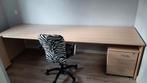 Bureau beuken 2,8x0,8x0,75 m + Ladekast + 2 bureau stoelen, Huis en Inrichting, Bureaus, Ophalen, Gebruikt, Bureau