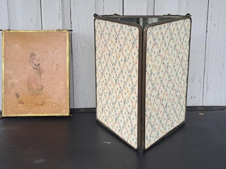 Vintage Drieluik Reis Spiegel, Huis en Inrichting, Woonaccessoires | Spiegels, Gebruikt, Minder dan 50 cm, Minder dan 100 cm, Rechthoekig