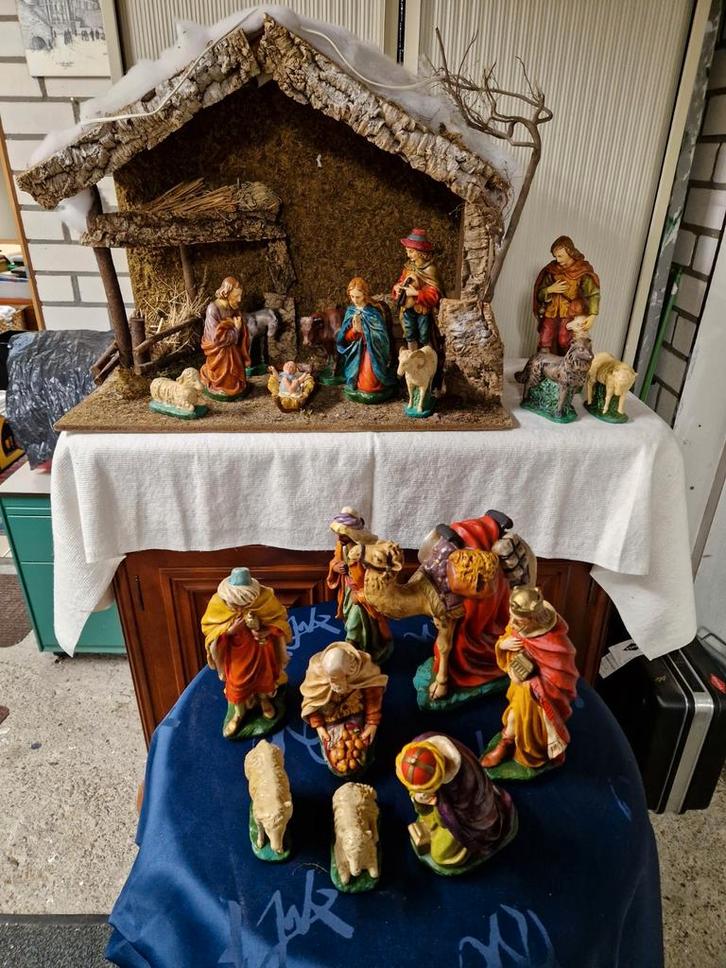 Grote kerststal verlichting beeldenset gips 19 delig (9), Diversen, Kerst, Gebruikt, Ophalen