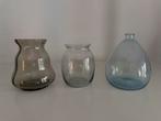 Set van 3 glazen vazen, Blauw, Ophalen of Verzenden, Minder dan 50 cm, Glas