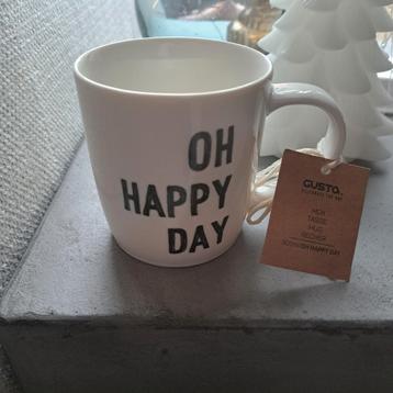 Gusta mok / beker Oh Happy Day, wit porselein, nieuw, design beschikbaar voor biedingen