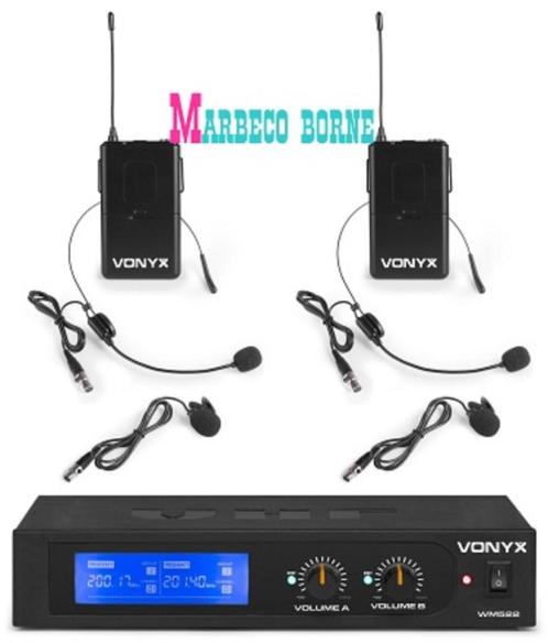 Draadloze Microfoons, 2 Bodypacks, Headsets,2 kan. VHF WM522, Muziek en Instrumenten, Microfoons, Nieuw, Zangmicrofoon, Draadloos