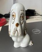 Vintage wit beeldje met gouden accenten hond, Verzamelen, Beelden en Beeldjes, Ophalen of Verzenden, Gebruikt, Dier