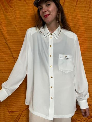 Vintage witte blouse / shirt - gouden knopen - 46 3XL