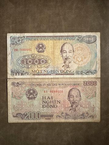 Vietnamese Bankbiljetten – 1000 & 2000 đồng (1988) beschikbaar voor biedingen