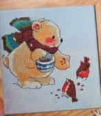 Teddy beer in sneeuw met roodborstjes borduurpatroon, Ophalen, Nieuw, Handborduren, Patroon