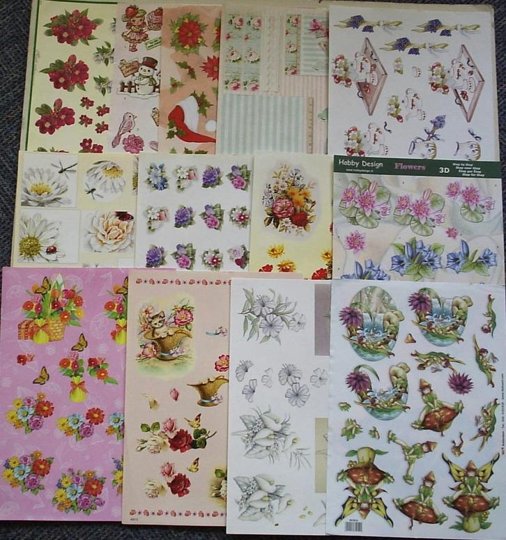 Set van 45x knipvellen - diverse sortering. Veel bloemen, Hobby en Vrije tijd, Kaarten | Zelf maken, Nieuw, Knipvel, Overige thema's