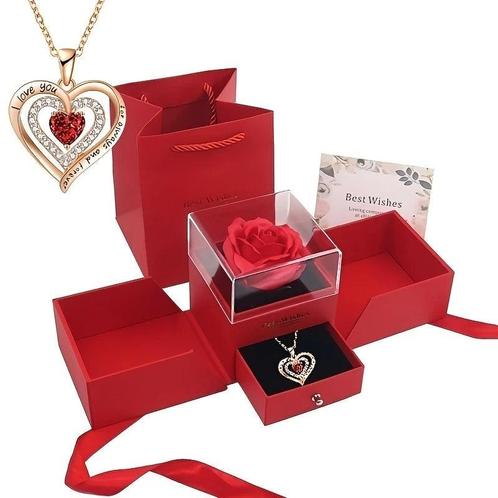 Luxe Gift-Box met Hart ketting en Roos, Sieraden, Tassen en Uiterlijk, Kettinghangers, Nieuw, Overige kleuren, Ophalen of Verzenden