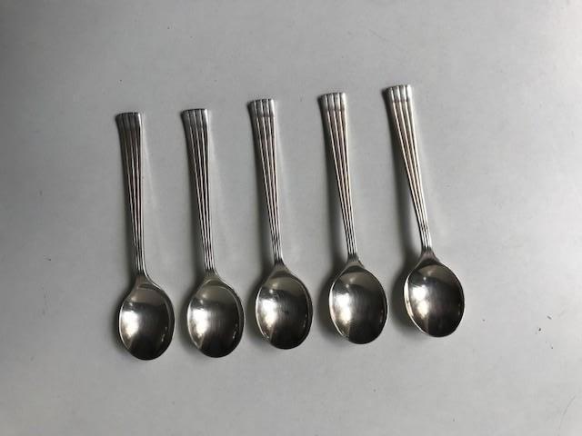 5 Verzilverde empire lepeltjes van H.Hooijkaas voor DE, Antiek en Kunst, Antiek | Goud en Zilver, Zilver, Ophalen of Verzenden