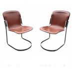 Willy Rizzo Cidue Eetkamerstoelen, Huis en Inrichting, Stoelen, Gebruikt, Twee, Bruin, Leer