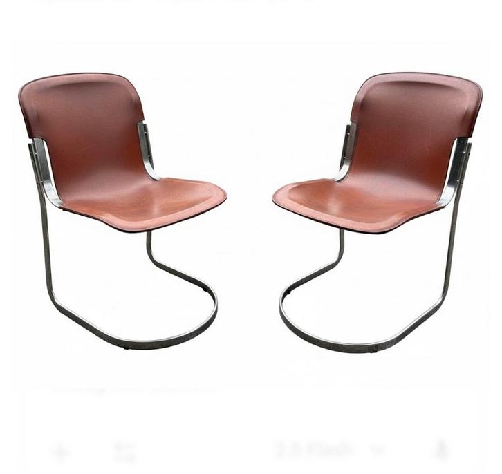 Willy Rizzo Cidue Eetkamerstoelen, Huis en Inrichting, Stoelen, Gebruikt, Twee, Leer, Bruin, Ophalen of Verzenden