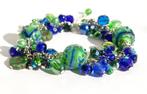 Groen/blauwe armband met lampwork glaskralen, Nieuw, Groen, Met bedels of kralen, Ophalen of Verzenden