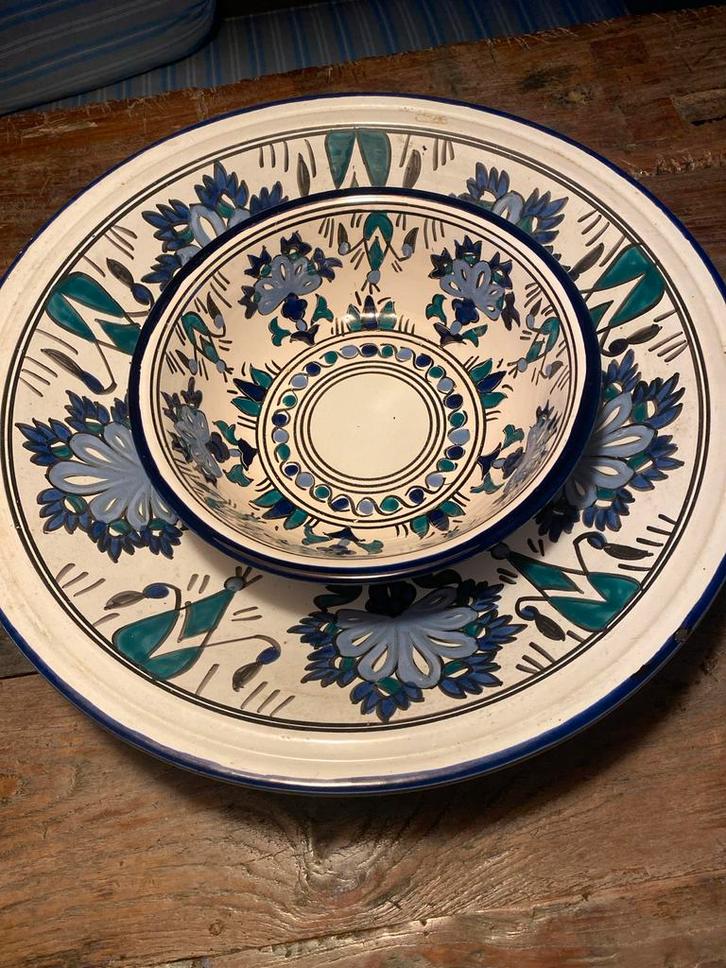 Tunesisch Aardewerk Servies - 14 Delig, Huis en Inrichting, Keuken | Servies, Zo goed als nieuw, Bord(en), Overige stijlen, Aardewerk