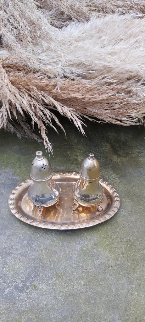 Zilverplated Peper en Zoutstel met Dienblad, Huis en Inrichting, Keuken | Servies, Gebruikt, Ophalen of Verzenden
